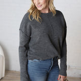 Cosette Front Seam Crewneck Sweater - Charcoal