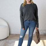 Cosette Front Seam Crewneck Sweater - Charcoal