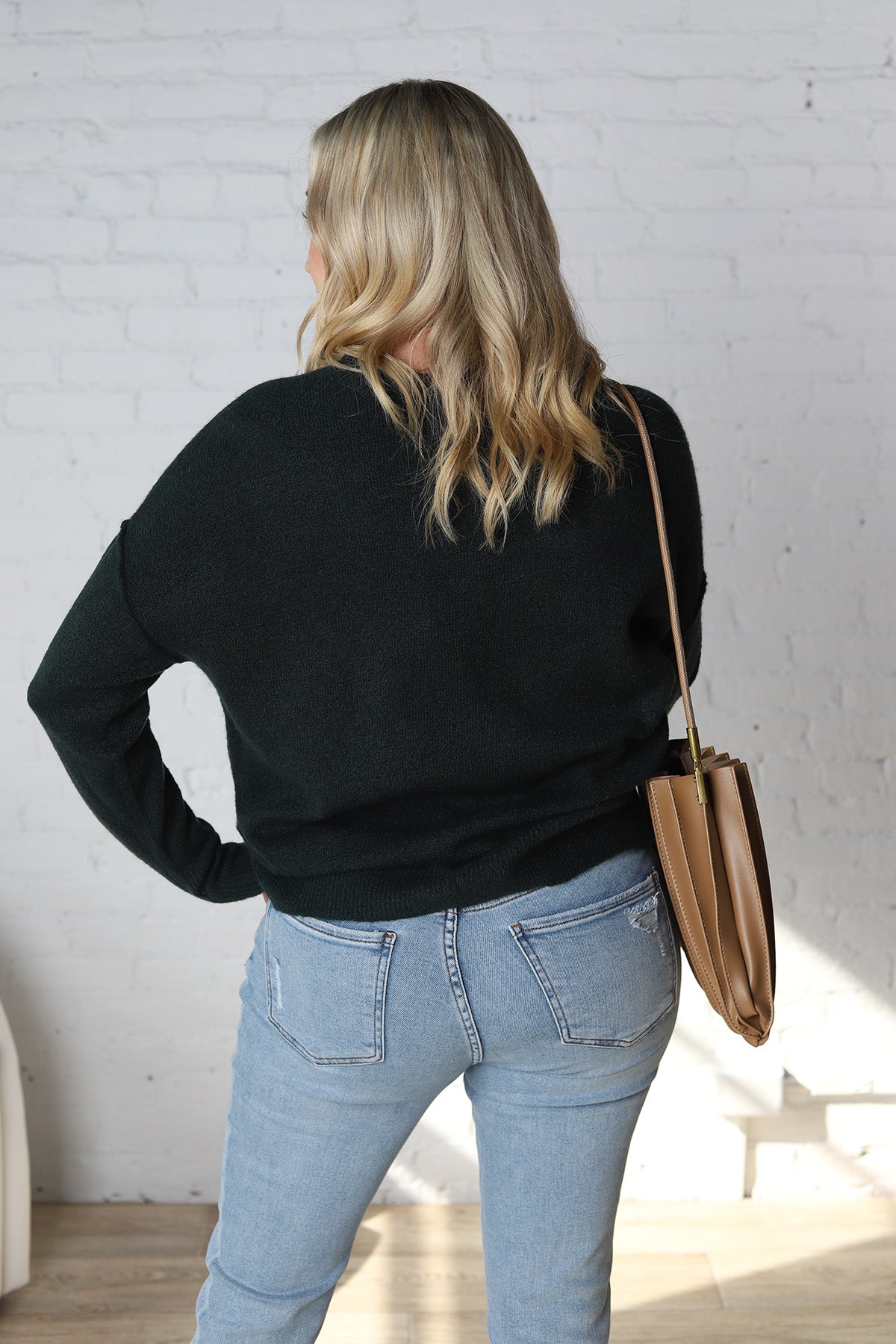 Cosette Front Seam Crewneck Sweater - Forest Green