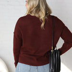 Cosette Front Seam Crewneck Sweater - Oxblood