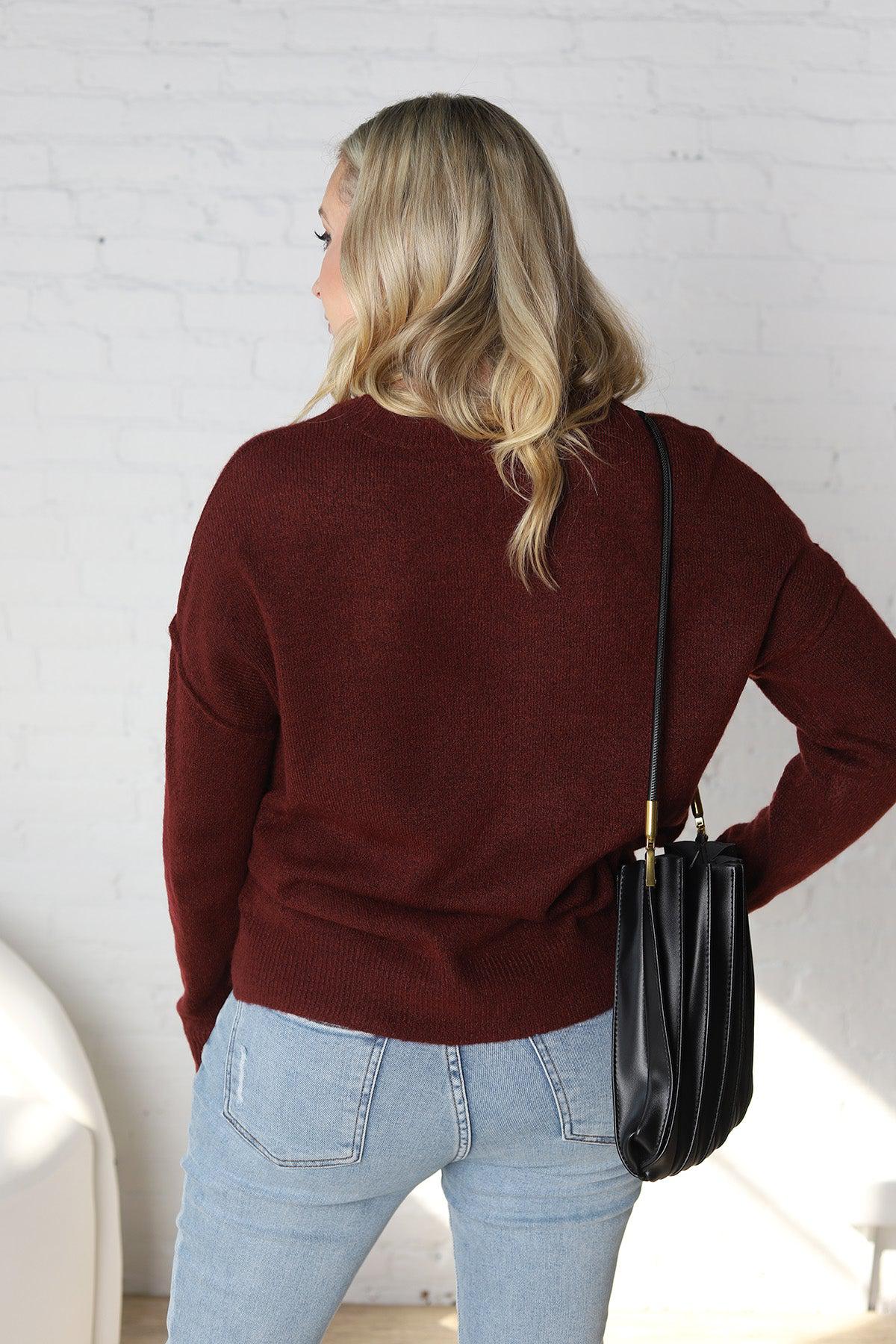 Cosette Front Seam Crewneck Sweater - Oxblood