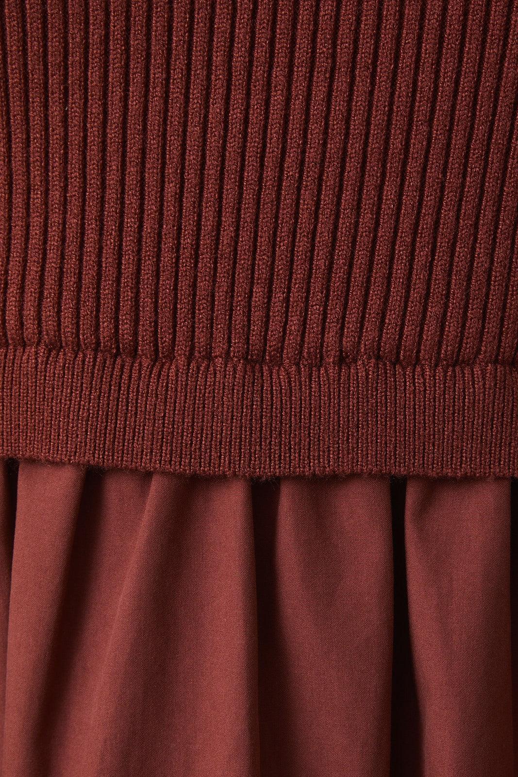 Covea Mock Neck Knit & Woven Mix Tiered Midi Dress