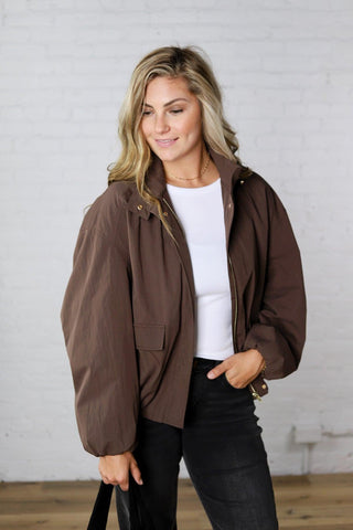 Cressa Hooded Windbreaker Jacket - Brown
