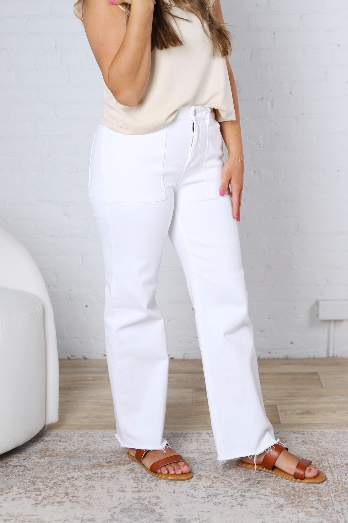 Cressida High Rise Wide Leg Raw Hem - Milk White
