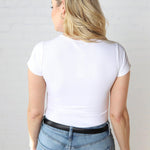 Cristin Round Neck Short Sleeve Bodysuit - White
