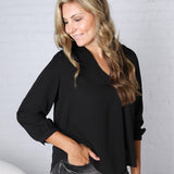 Cyrilla Pleated Neckline Blouse - Black FINAL SALE