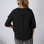 Cyrilla Pleated Neckline Blouse - Black FINAL SALE