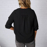 Cyrilla Pleated Neckline Blouse - Black FINAL SALE
