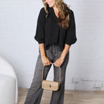 Cyrilla Pleated Neckline Blouse - Black FINAL SALE