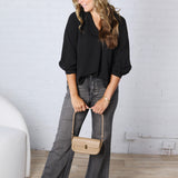 Cyrilla Pleated Neckline Blouse - Black FINAL SALE