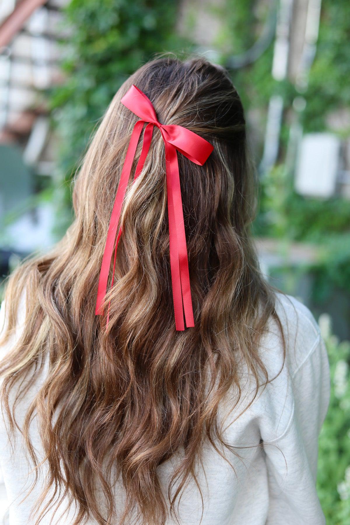 Dahlia Dainty Hair Bow Clip - Red