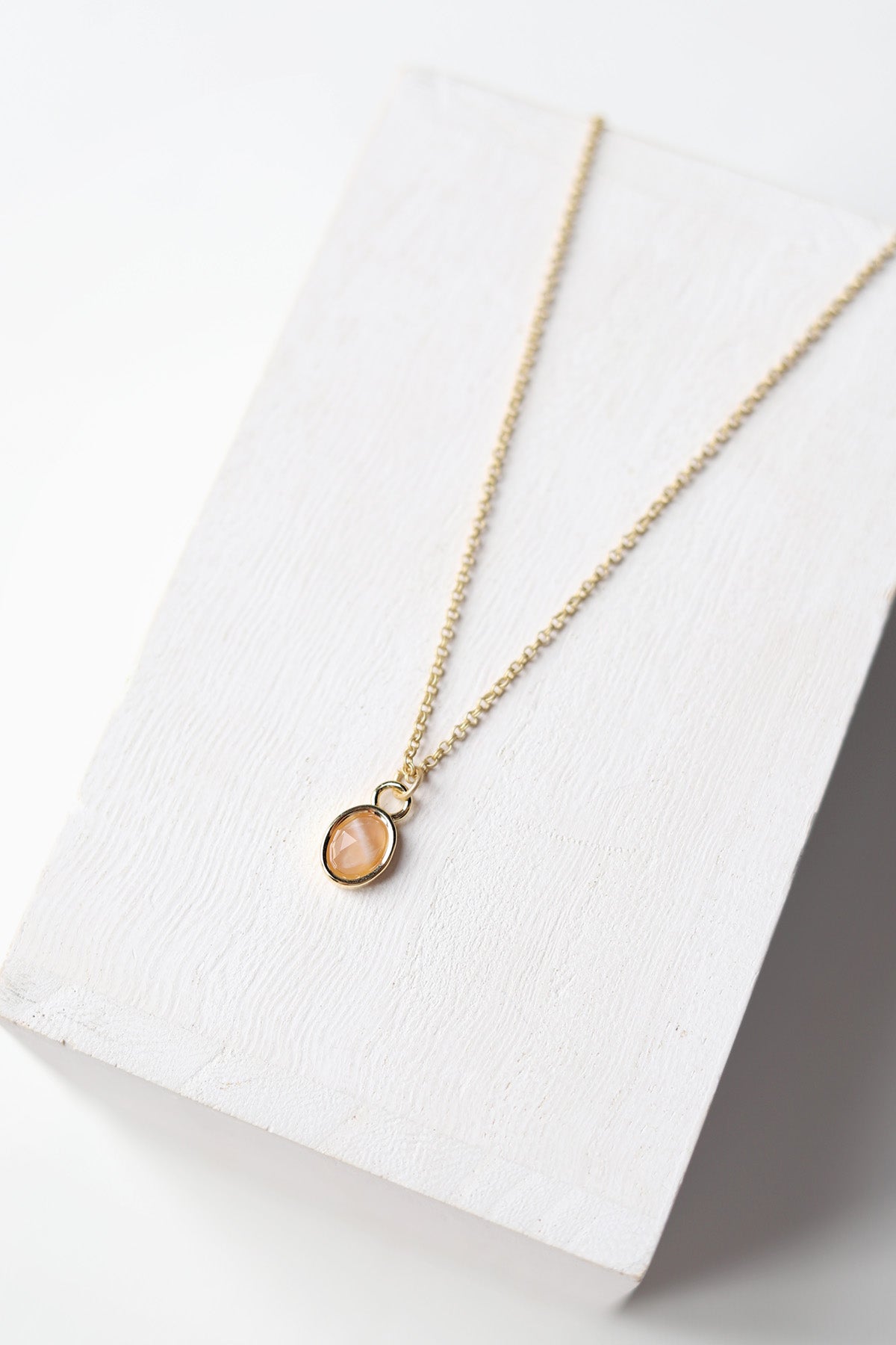 Dainty 18K Gold Plated Gemstone Necklace - Sunstone + Gold - Baubles + Bobbies