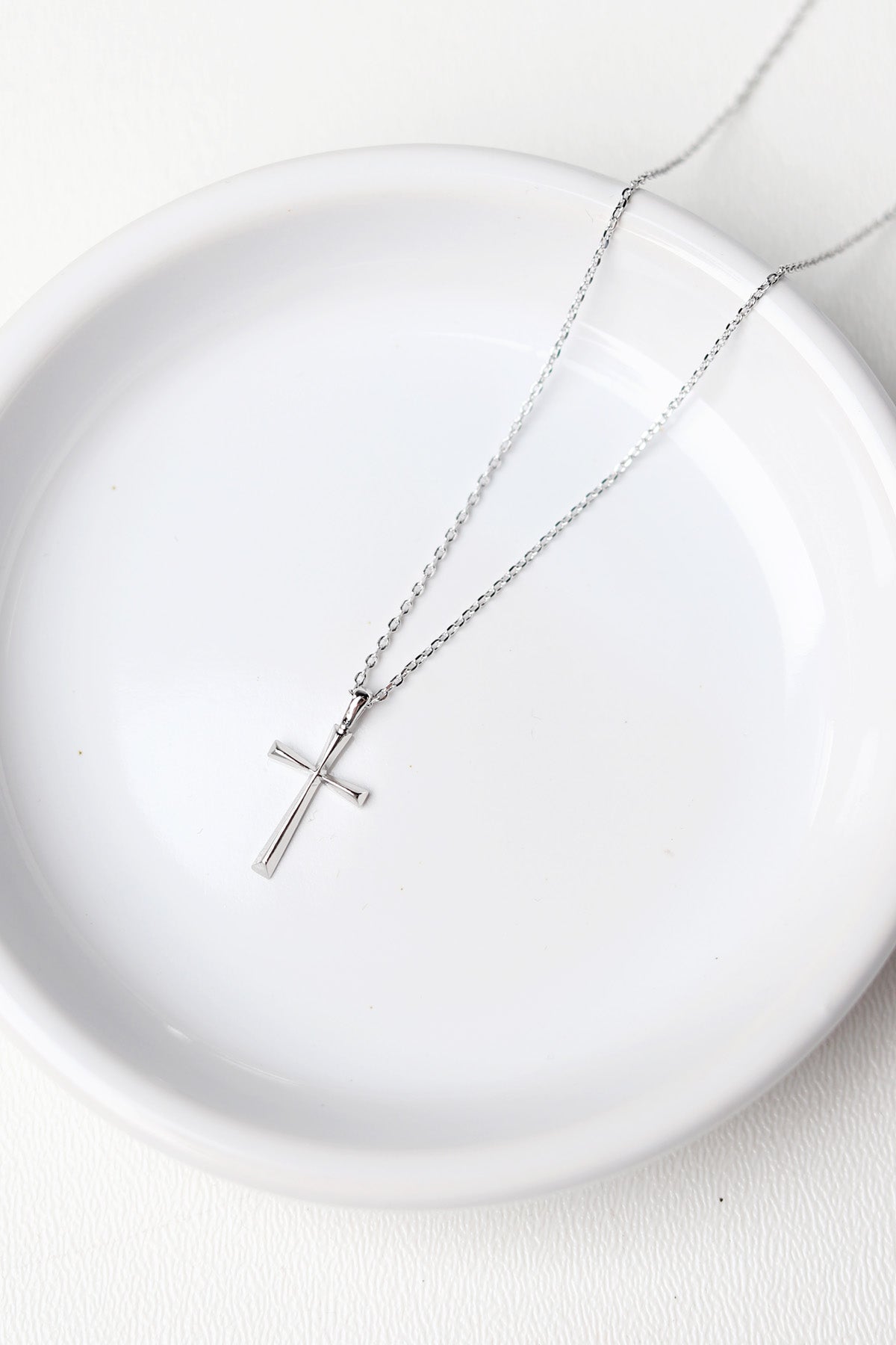 Dainty Cross Pendant - Rhodium Plated