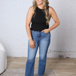 Dani Ribbed Scoop Neck Tank Top - Black