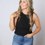 Dani Ribbed Scoop Neck Tank Top - Black