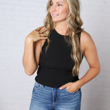 Dani Ribbed Scoop Neck Tank Top - Black