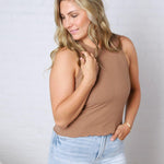 Dani Ribbed Scoop Neck Tank Top - Chocolate