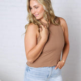 Dani Ribbed Scoop Neck Tank Top - Chocolate