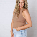Dani Ribbed Scoop Neck Tank Top - Chocolate