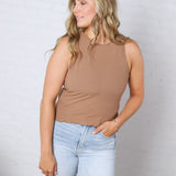 Dani Ribbed Scoop Neck Tank Top - Chocolate