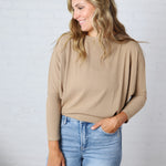 Danica Dolman Sleeve Ribbed Knit Top - Khaki
