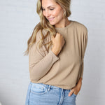 Danica Dolman Sleeve Ribbed Knit Top - Khaki
