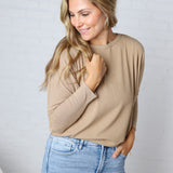Danica Dolman Sleeve Ribbed Knit Top - Khaki