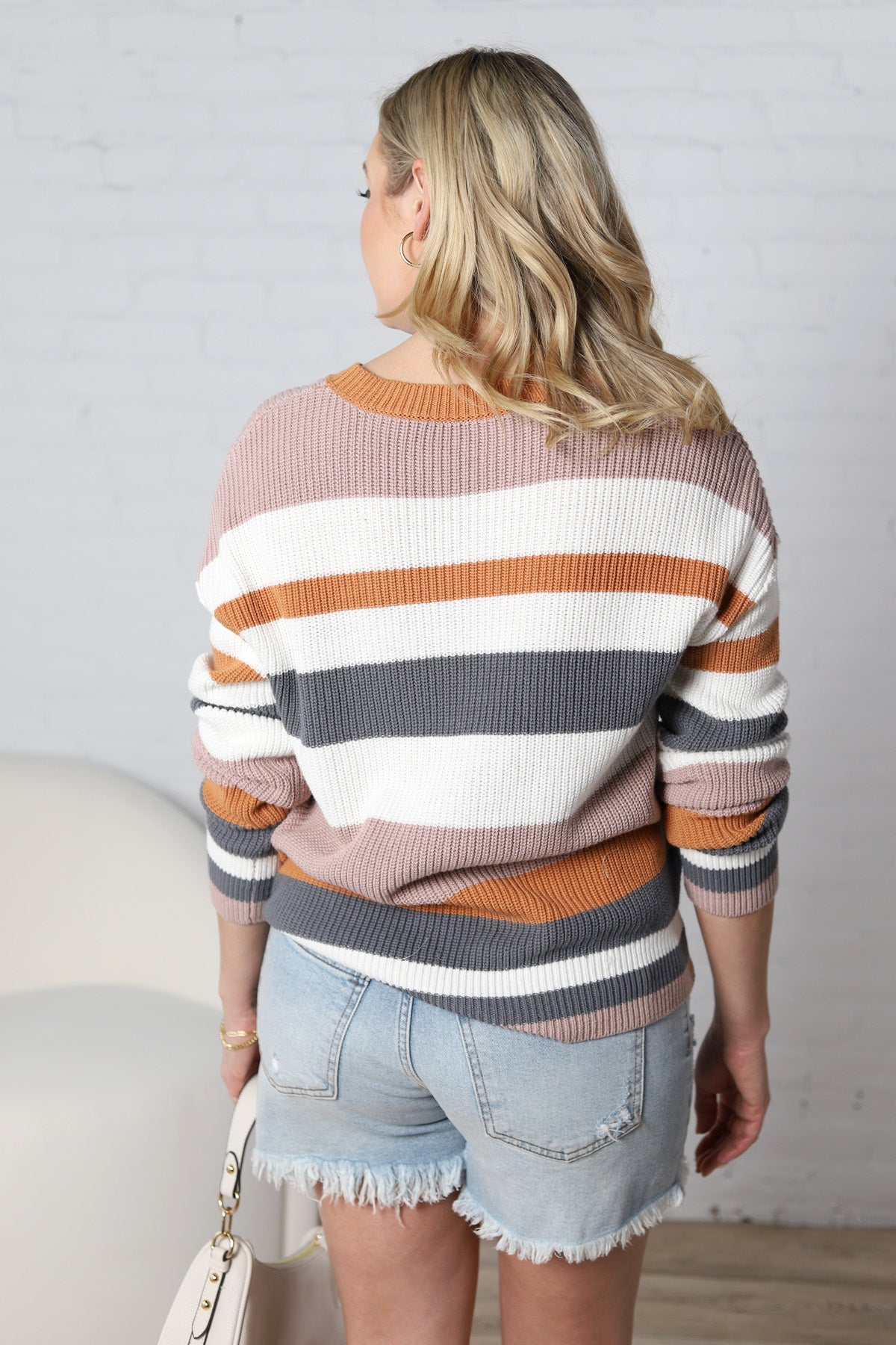 Daniella Camel Ribbed Color Block Sweater