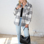 Danna Plaid Button Down Jacket - Grey