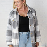 Danna Plaid Button Down Jacket - Grey