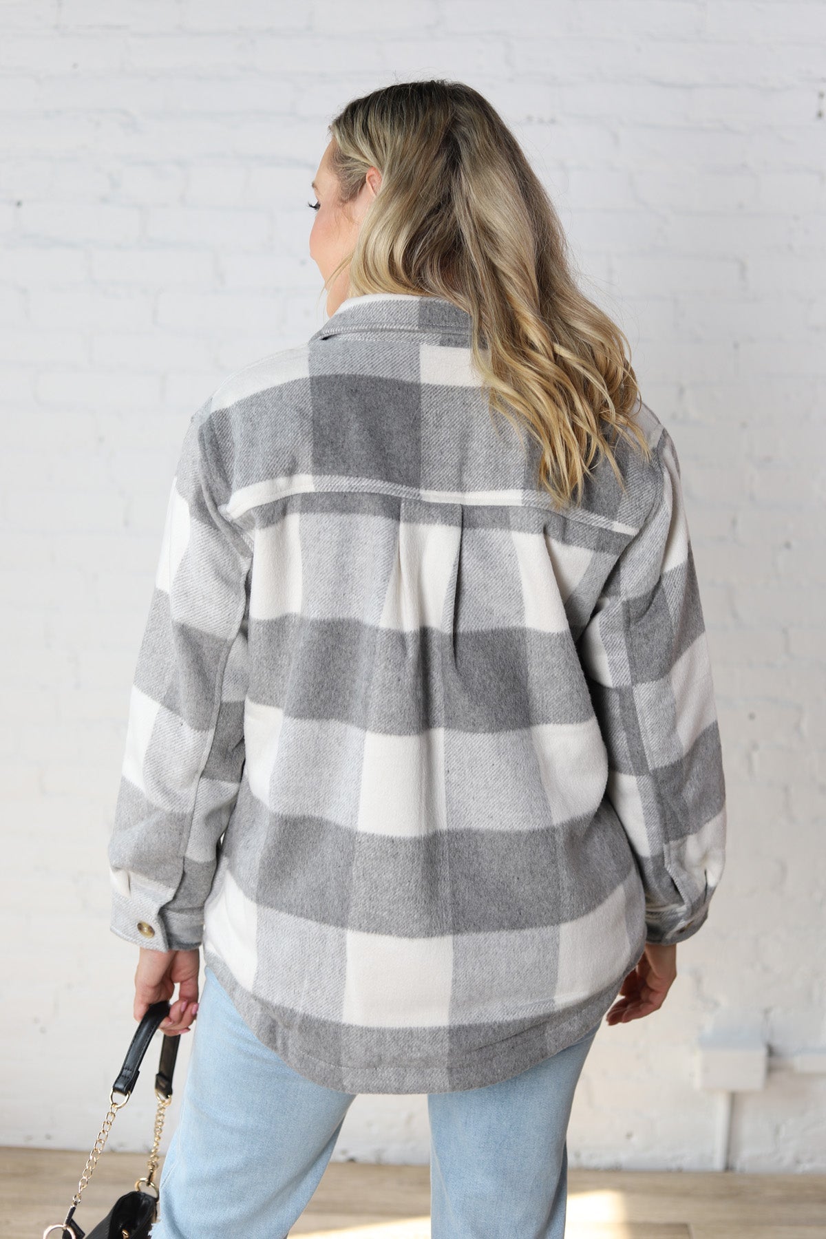 Danna Plaid Button Down Jacket - Grey