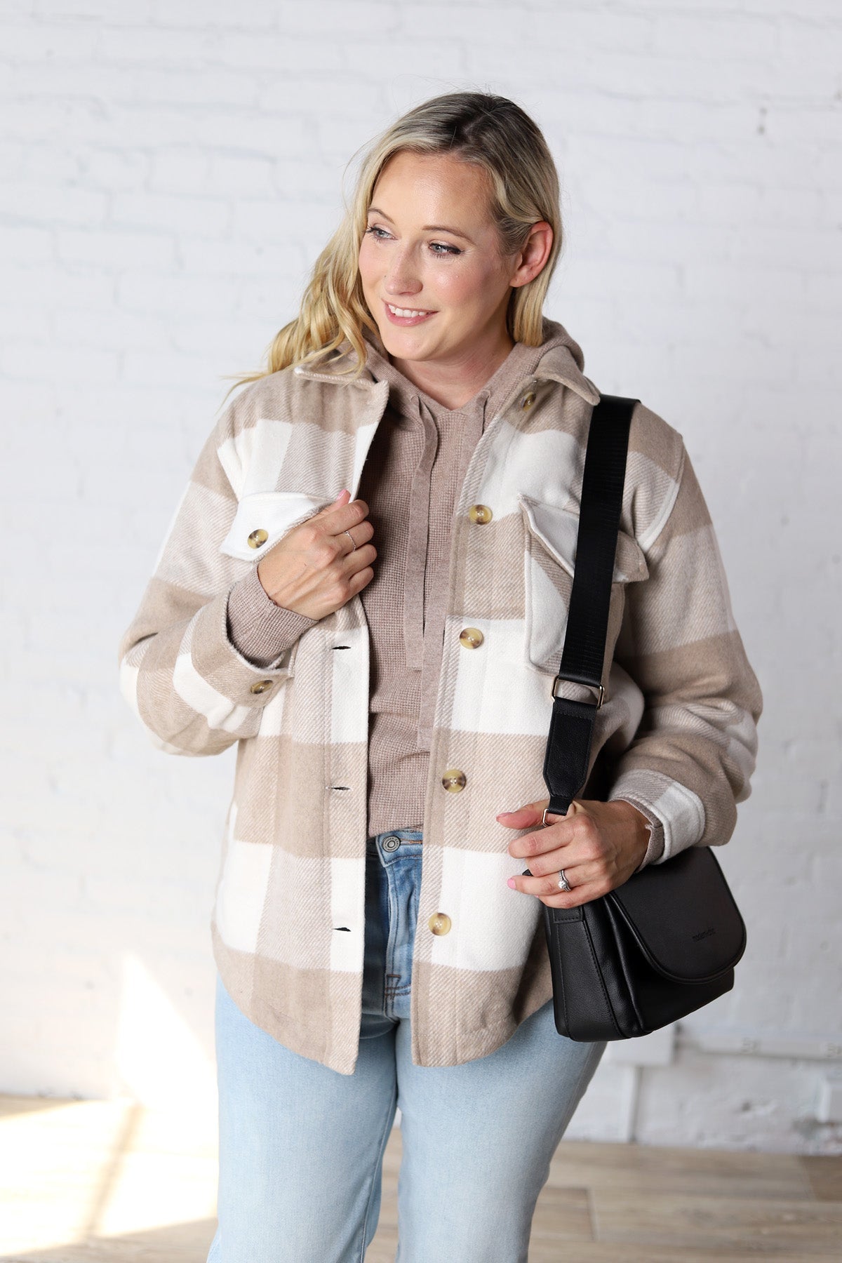 Danna Plaid Button Down Jacket - Khaki