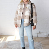 Danna Plaid Button Down Jacket - Khaki