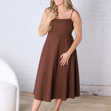 Daphne Linen Flared Midi Dress - Brown