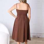 Daphne Linen Flared Midi Dress - Brown