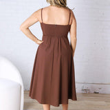 Daphne Linen Flared Midi Dress - Brown