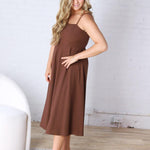 Daphne Linen Flared Midi Dress - Brown