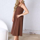 Daphne Linen Flared Midi Dress - Brown