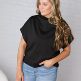 Dara Mock Neck Drape Top - Black