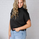 Dara Mock Neck Drape Top - Black