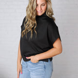 Dara Mock Neck Drape Top - Black