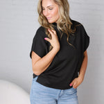 Dara Mock Neck Drape Top - Black