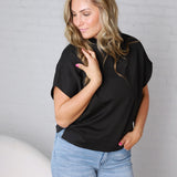 Dara Mock Neck Drape Top - Black