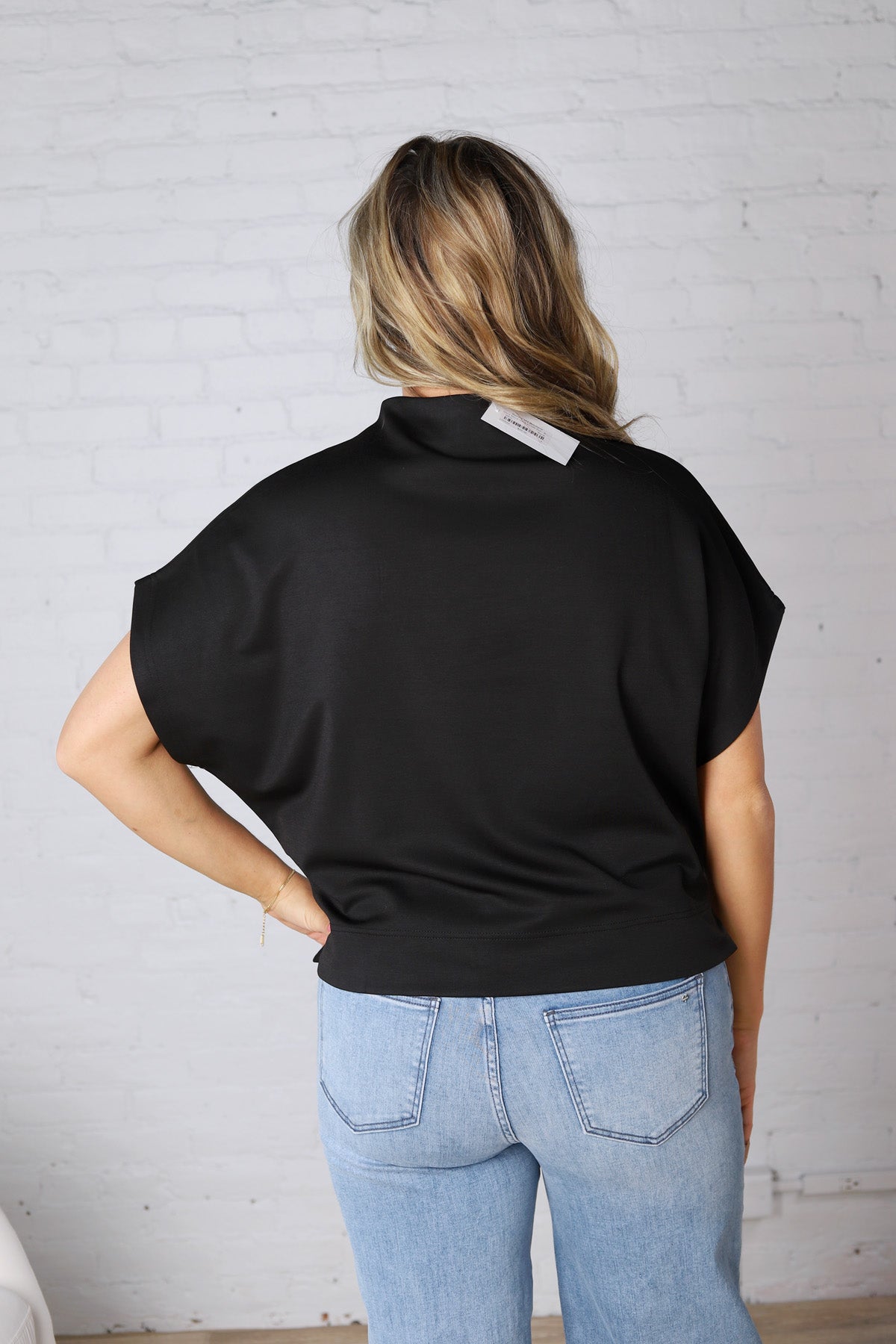 Dara Mock Neck Drape Top - Black