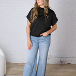 Dara Mock Neck Drape Top - Black