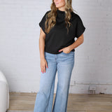Dara Mock Neck Drape Top - Black