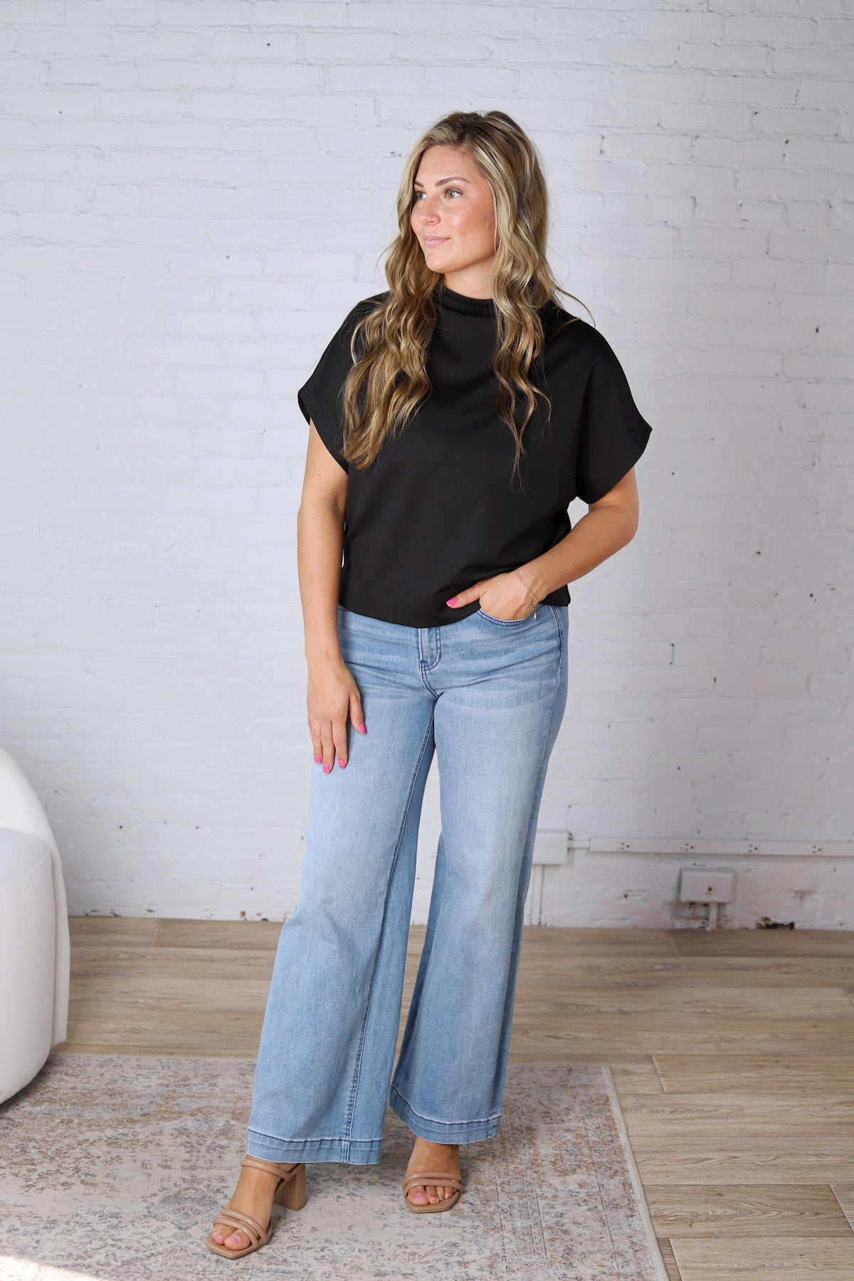 Dara Mock Neck Drape Top - Black