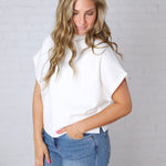 Dara Mock Neck Drape Top - White