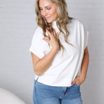 Dara Mock Neck Drape Top - White