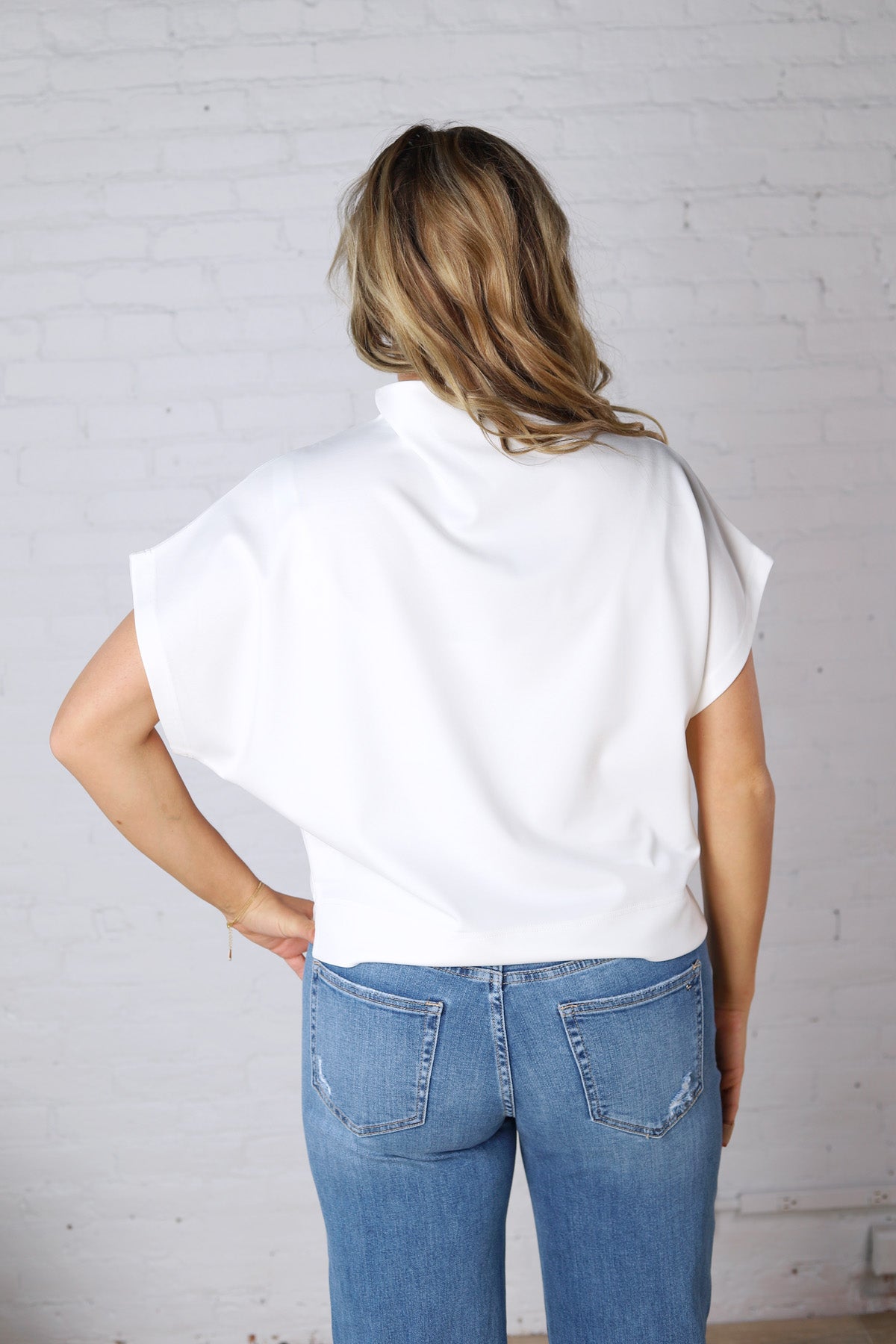 Dara Mock Neck Drape Top - White